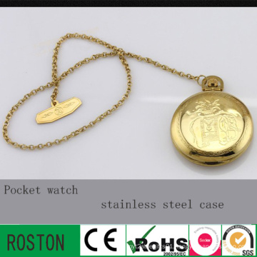 Gold Stainless Steel Case Pocket Watch with 30m